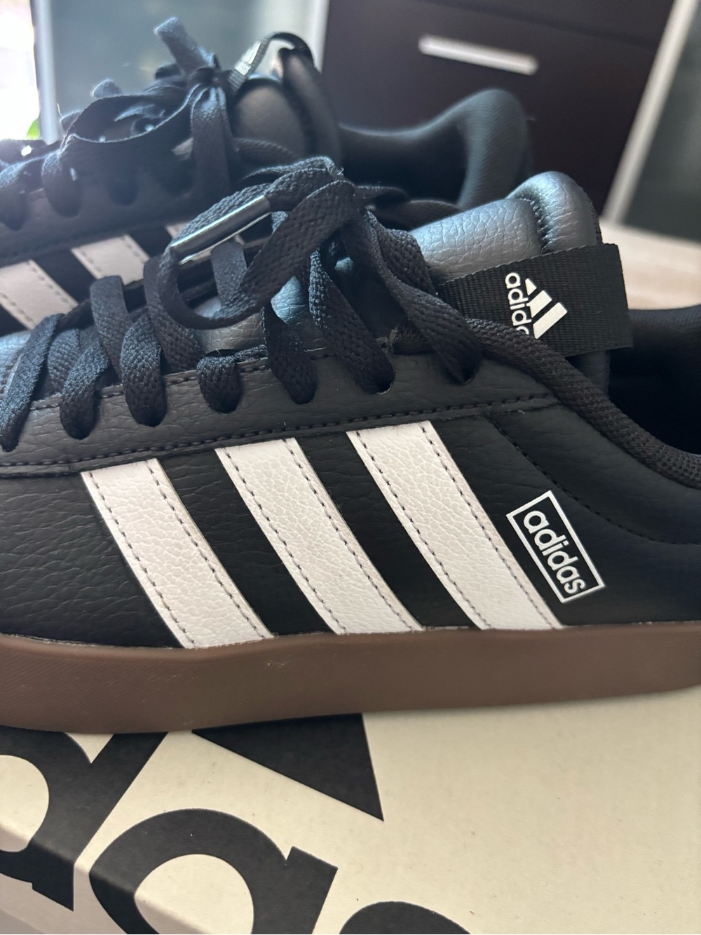 Adidas Court 3.0 Black & White Sneakers with Brown Outsole